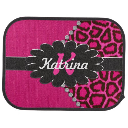 Black Leather Monogram on Pink Cheetah Car Mat