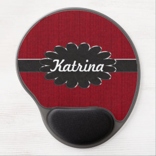 Black Leather Monogram on Red Material Background Gel Mouse Pad