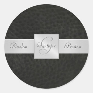 Black Leather Monogram Wedding Sticker