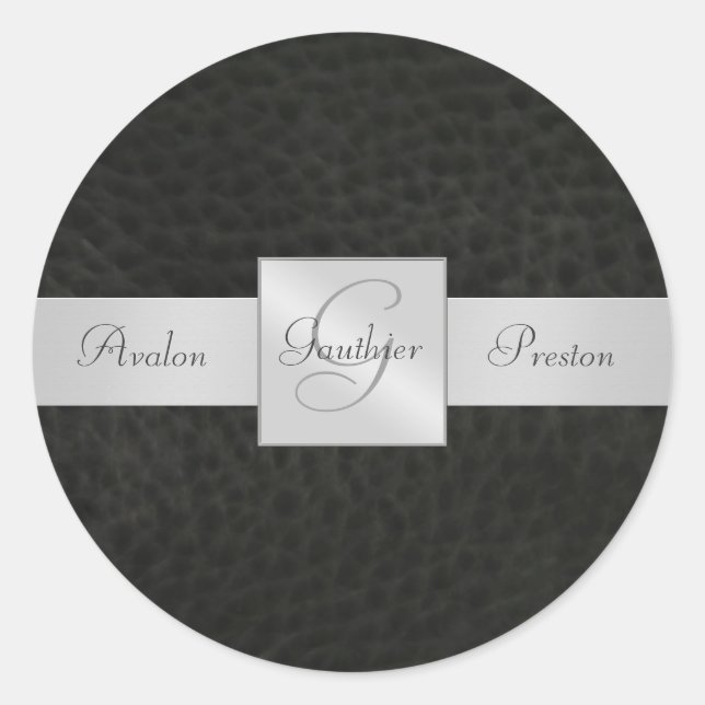 Black Leather  Monogram Wedding Sticker (Front)