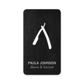 Black Leather Mustache and Barber Blade Business Card