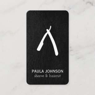 Black Leather Mustache and Barber Blade Business Card