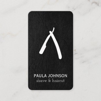 Black Leather Mustache And Barber Blade Business Card by stylistbusinesscards at Zazzle