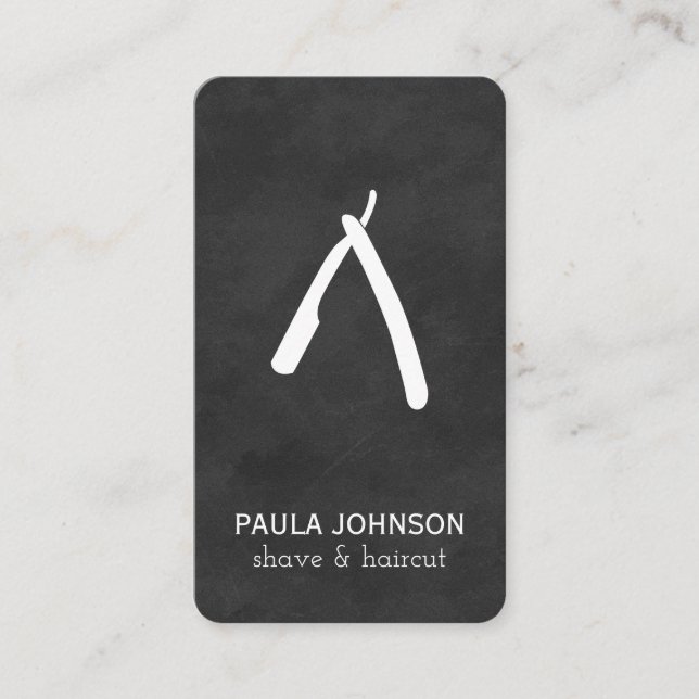 Black Leather Mustache and Barber Blade Variation Business Card (Front)