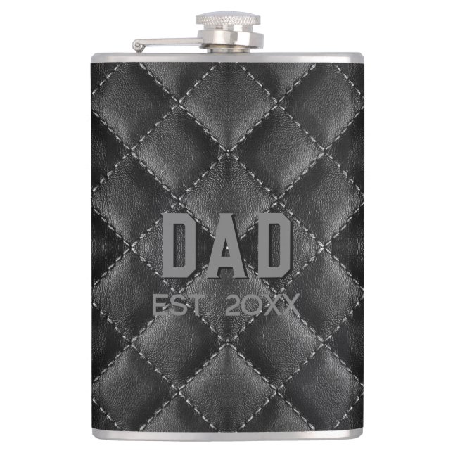 Black Leather New Dad Flask (Front)