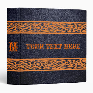 Black Leather Orange Damask Border 3 Ring Binder