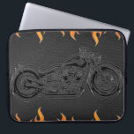Black Leather Orange Flames Hot Fire Motorcycle Laptop Sleeve<br><div class="desc">Custom design</div>