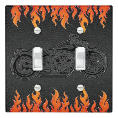 Black Leather Orange Flames Hot Fire Motorcycle Light Switch Cover