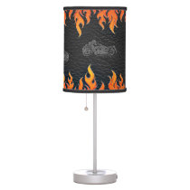 Black Leather Orange Flames Hot Fire Motorcycle Table Lamp