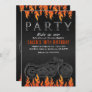 Black Leather Orange Flames Motorcycle Biker Party Invitation