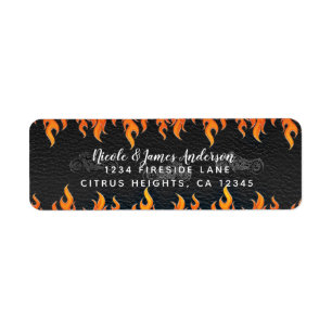 Black Leather Orange Flames Motorcycle Biker Party Label