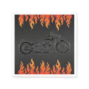 Black Leather Orange Flames Motorcycle Biker Party Napkins
