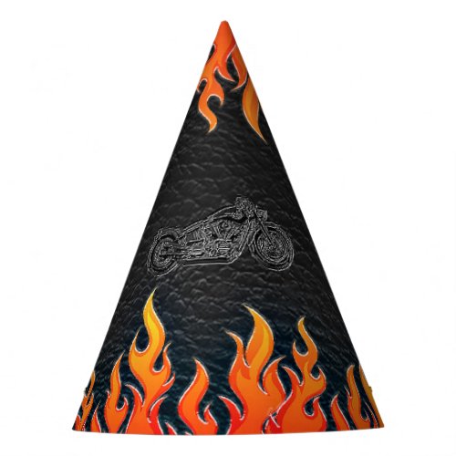 Black Leather Orange Flames Motorcycle Biker Party Party Hat