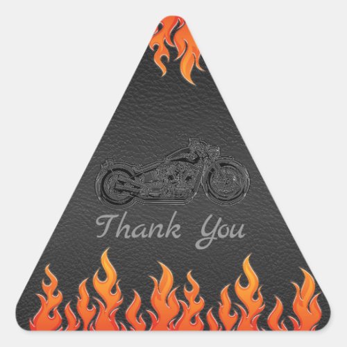 Black Leather Orange Flames Motorcycle Biker Party Triangle Sticker
