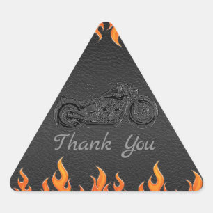 Black Leather Orange Flames Motorcycle Biker Party Triangle Sticker