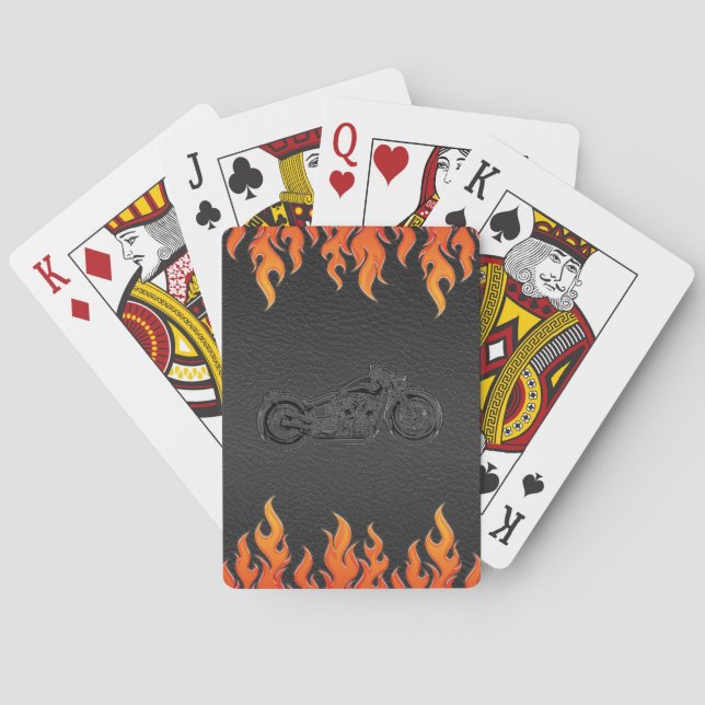 Black Leather Orange Flames Motorcycle Biker Poker Cards (Back)
