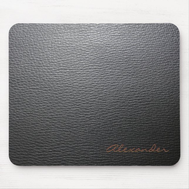 Black Leather Pattern- Custom Monogram Mouse Pad (Front)
