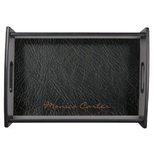 black leather personalized with name serving tray