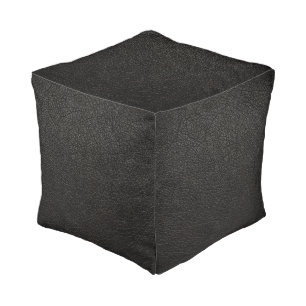 Black Leather Pouf
