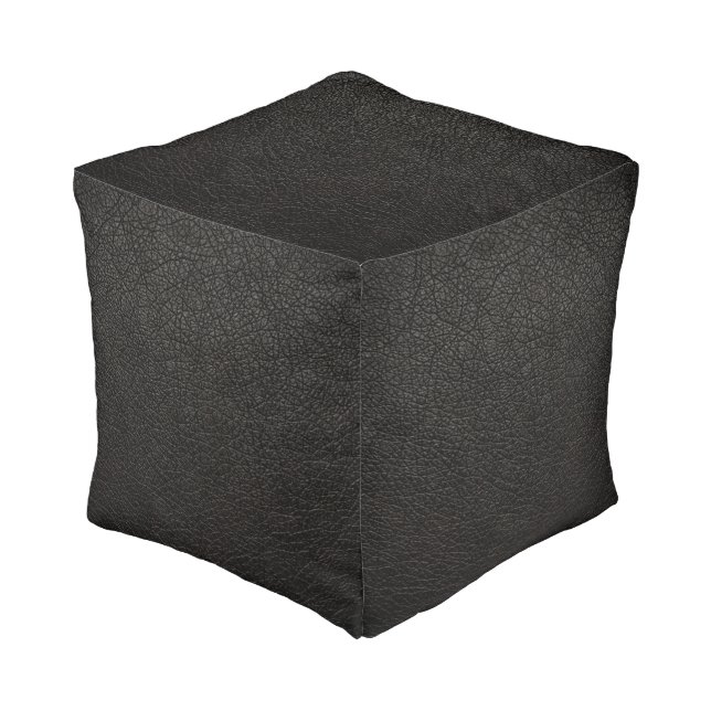 Black Leather Pouf (Angled Front)