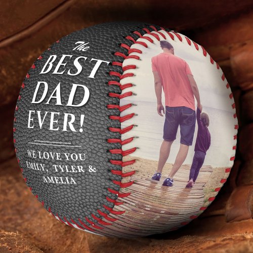 Black Leather Print Best Dad 2 Photo Collage Baseball