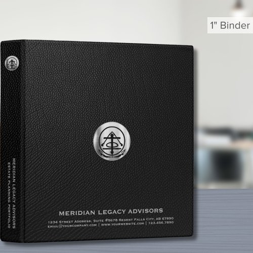 Black Leather Print Binder with Silver Logo