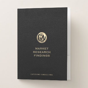 Black Leather Print Consulting Logo Pocket Folder