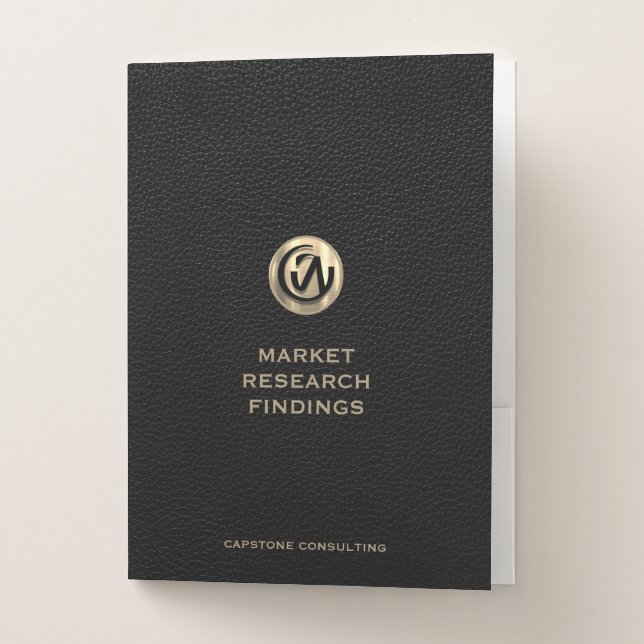Black Leather Print Consulting Logo Pocket Folder (Front)