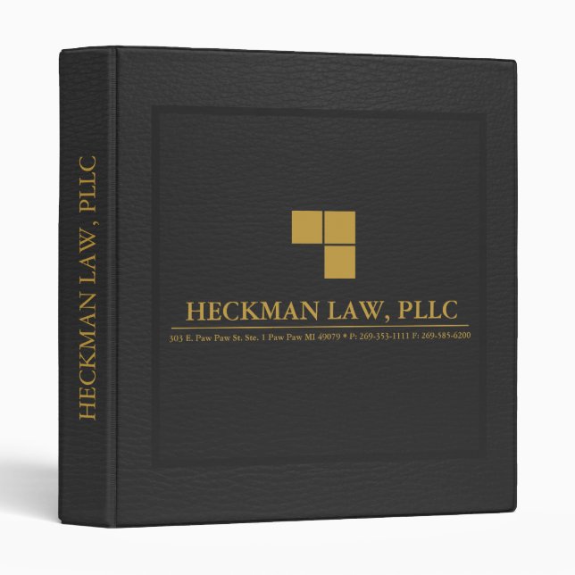 Black Leather Print Gold Accent 3 Ring Binder (Front/Spine)