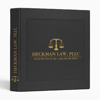 Black Leather Print Gold Justice Scale 3 Ring Binder by artOnWear at Zazzle