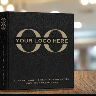 Black Leather Print Gold Logo 3 Ring Binder