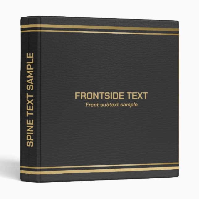 Black Leather Print Gold Stripes Frame 3 Ring Binder (Front/Spine)