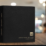 Black Leather Print Luxury Gold Monogram 3 Ring Binder<br><div class="desc">Modern Brushed Faux Metallic Gold Monogram Medallion Classic Block Typography Initial Name Custom Text Home Office Work School Recipe Black Leather Print 3 ring binder</div>