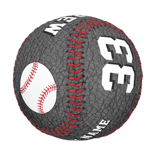 Black Leather Print Player Name Team Number  Baseball - Black Leather Print Player Name Team Number Baseball. The background is black leather print. You can make your own unique baseball - personalize it with your name, team name and your number. Great as a keepsake to remember your favorite sport and a perfect gift for baseball players, teammates, coach, your friends and family.