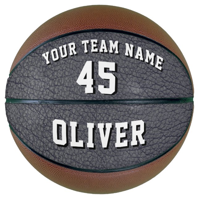 Black Leather Print Player Name Team Number Basketball (Front)