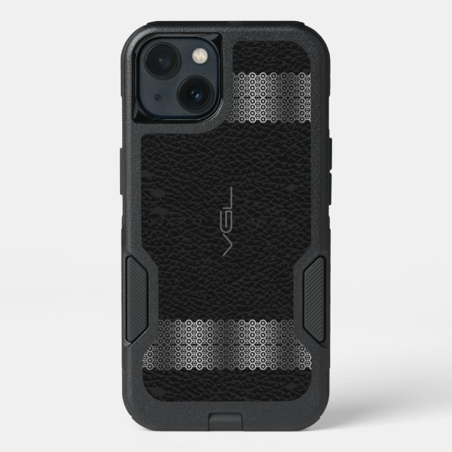 Black Leather Print Silver & Stripe Border G5 Otterbox iPhone Case (Back)