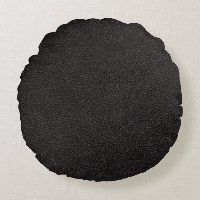 Black Leather Print Texture Pattern Round Pillow (Front)