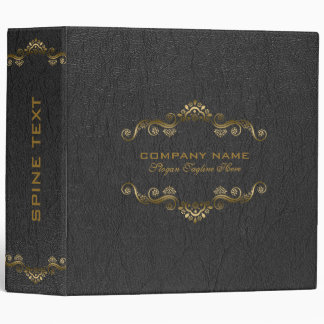 Black Leather Print With Gold Frame 3 Ring Binder