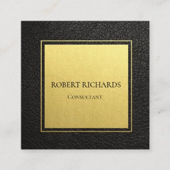Black Leather Professional Elegant Gold Foil  Square Business Card by CardStyle at Zazzle