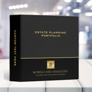 Black Leather Professional Gold LOGO Portfolio 3 Ring Binder