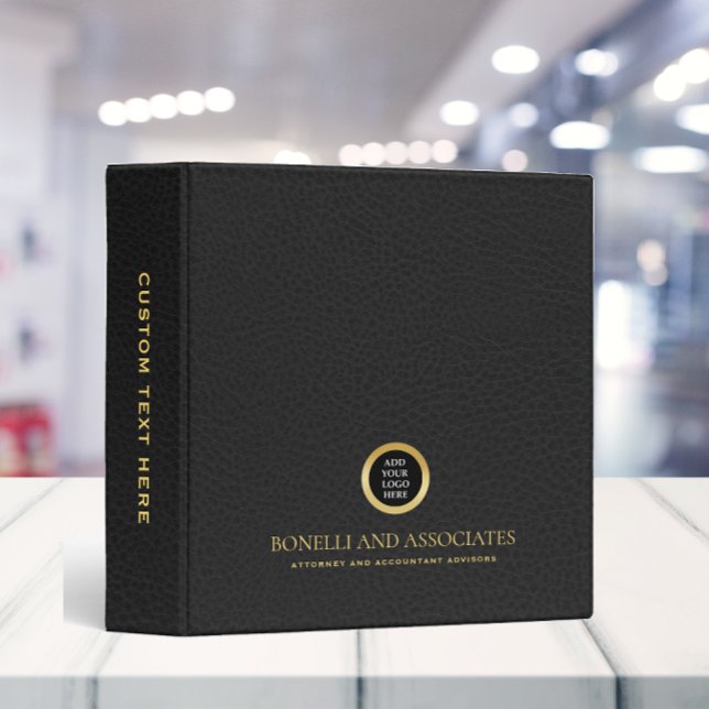 Black Leather Professional Round LOGO PRESENTATION 3 Ring Binder (Creator Uploaded)