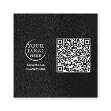 Black Leather QR Code Business Card Modern Logo