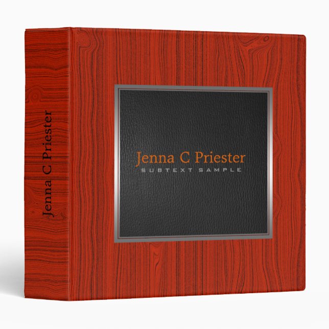 Black Leather Red Wood Touch Of Metallic look. Binder (Front/Spine)