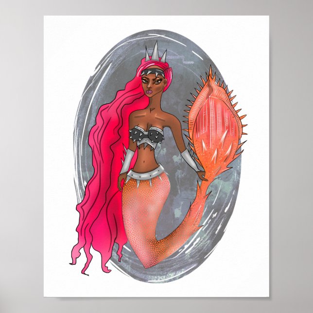 Black Leather Rose Gold Warrior Princess Mermaid Poster (Front)