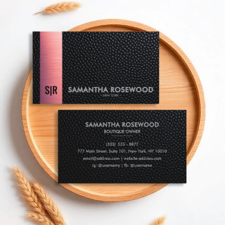 Black Leather & Rose Pink Elegance Business Card
