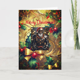 Black Leather Santa Christmas, 5" x 7" Folded Card