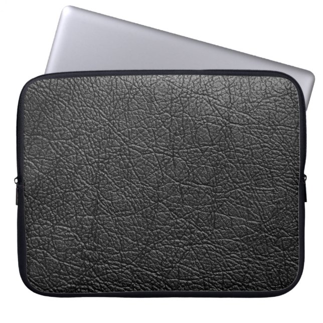 Black leather: seamless closeup texture. laptop sleeve (Front)