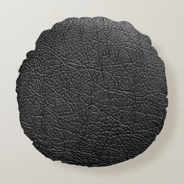 Black leather: seamless closeup texture. round pillow (Front)