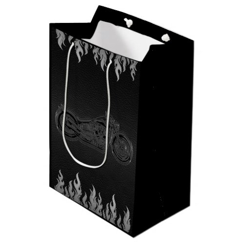 Black Leather Silver Chrome Motorcycle Biker Party Medium Gift Bag