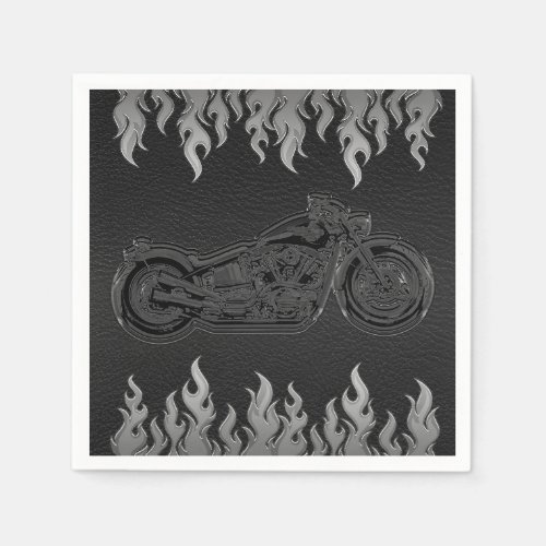 Black Leather Silver Chrome Motorcycle Biker Party Paper Napkins